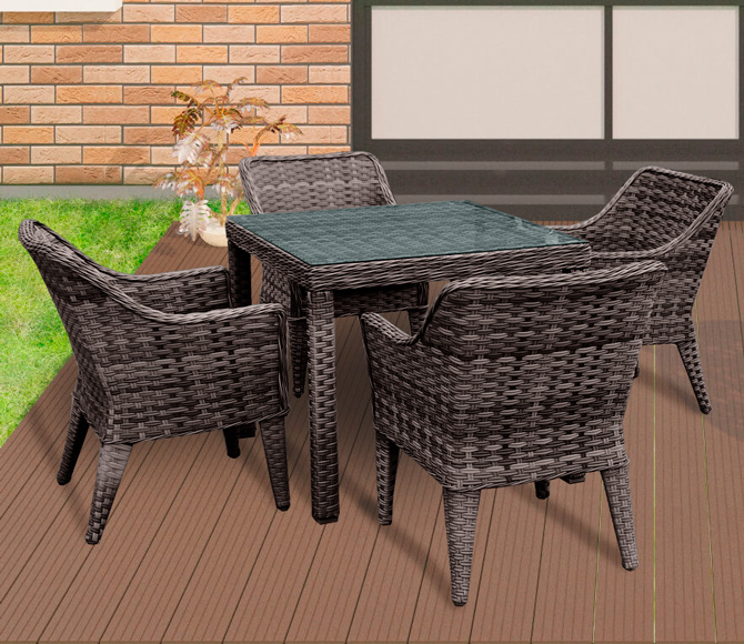 Комплект мебели из ротанга OUTDOOR Фиджи (стол, 4 стула), узкое плетение. Цвет Коричневый