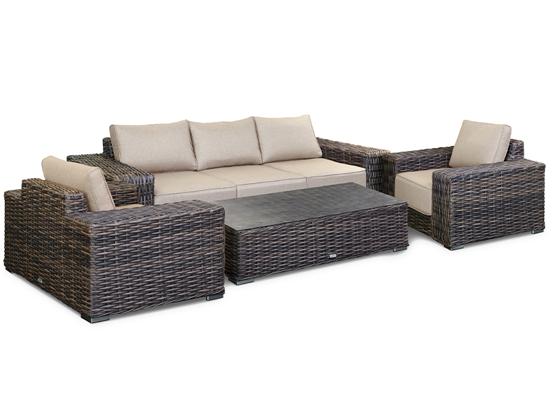Комплект мебели из ротанга OUTDOOR Мадейра (3-местный диван, 2 кресла, стол), широкое плетение