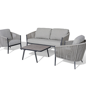 Комплект мебели из роупа OUTDOOR Аликанте (2-местный диван, 2 кресла, кофейный стол). Серый микс