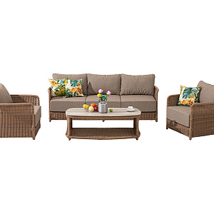 Комплект мебели из ротанга OUTDOOR Ницца (3-местный диван, 2 кресла, стол). Песочный