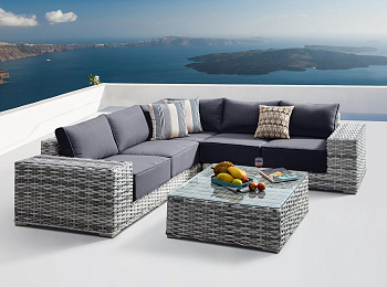 Комплект мебели из ротанга OUTDOOR Санторини (угловой диван, стол), широкое плетение