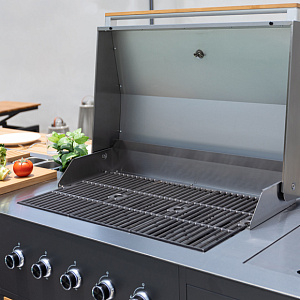 Модульная угловая кухня-гриль OUTDOOR СHEFGRILL premium. Антрацит/отделка тик