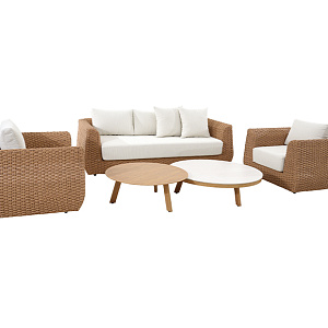 Комплект мебели из ротанга OUTDOOR Мадрид (3-местный диван, 2 кресла, 2 стола). Капучино