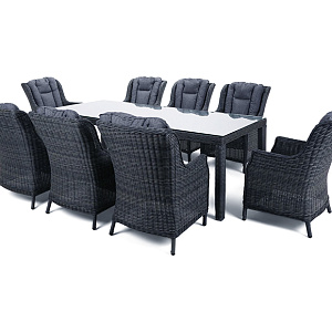 Комплект мебели из ротанга OUTDOOR Сицилия (стол, 8 стульев). Графит