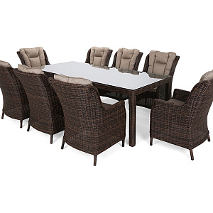 Комплект мебели из ротанга OUTDOOR Сицилия (стол, 8 стульев). Коричневый